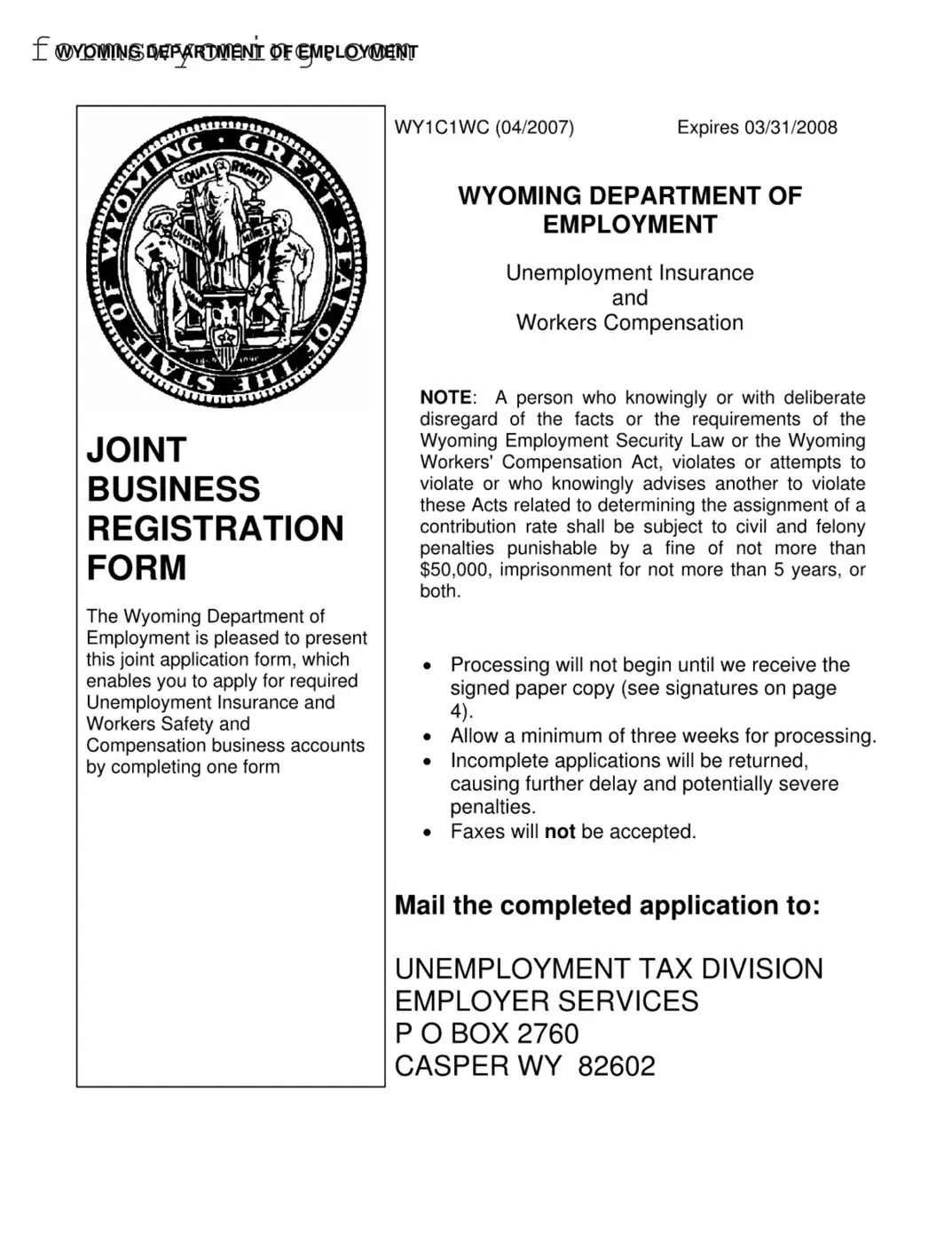 Joint Registration Wyoming PDF Template