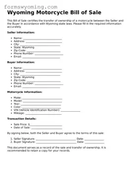 Attorney-Verified  Motorcycle Bill of Sale Template for Wyoming