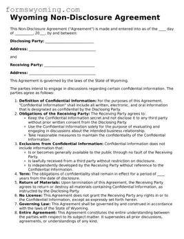 Attorney-Verified  Non-disclosure Agreement Template for Wyoming