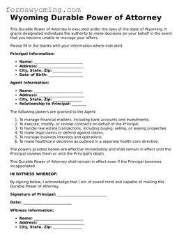 Attorney-Verified  Durable Power of Attorney Template for Wyoming