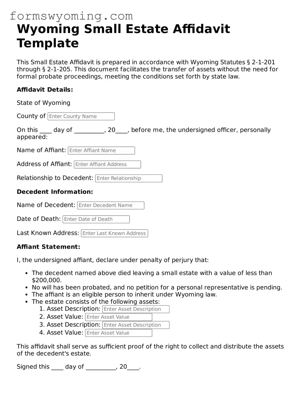 Attorney-Verified  Small Estate Affidavit Template for Wyoming