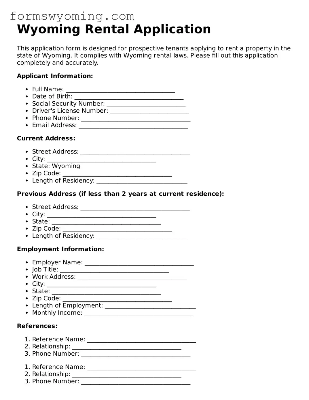 Attorney-Verified  Rental Application Template for Wyoming