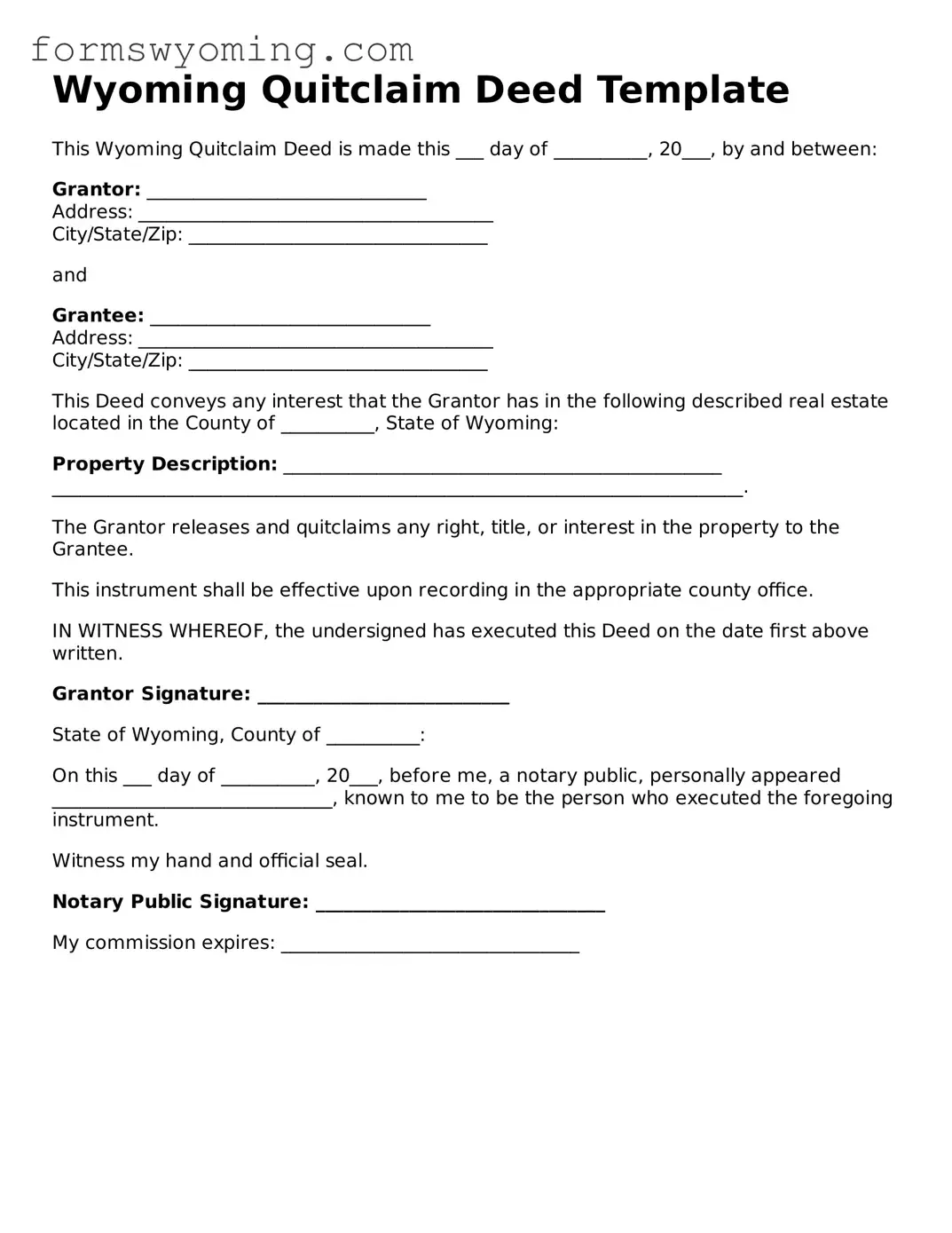 Attorney-Verified  Deed Template for Wyoming