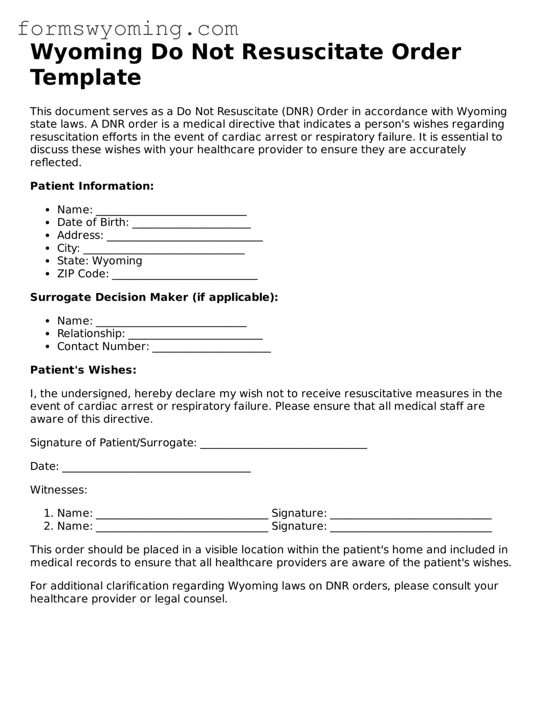 Attorney-Verified  Do Not Resuscitate Order Template for Wyoming