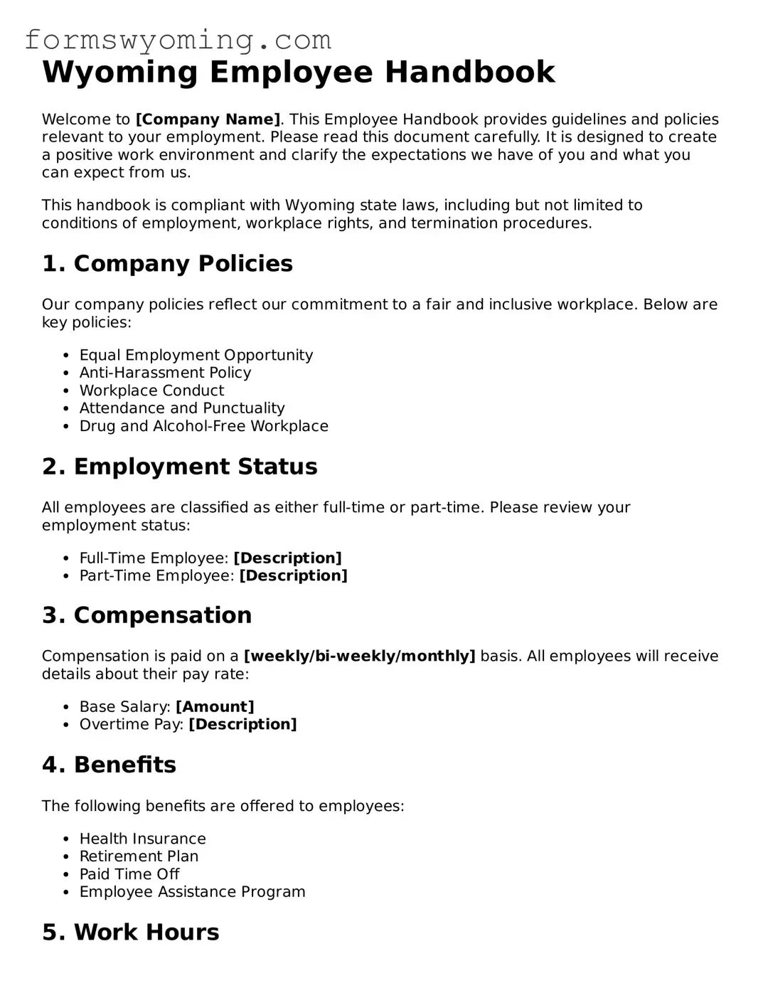 Attorney-Verified  Employee Handbook Template for Wyoming
