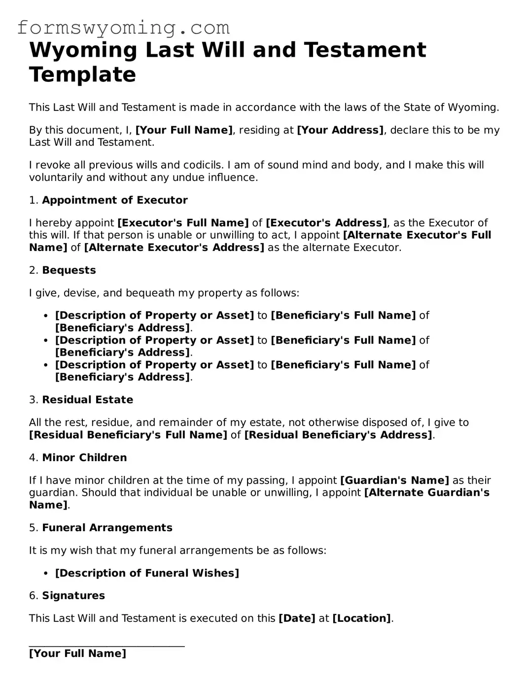 Attorney-Verified  Last Will and Testament Template for Wyoming