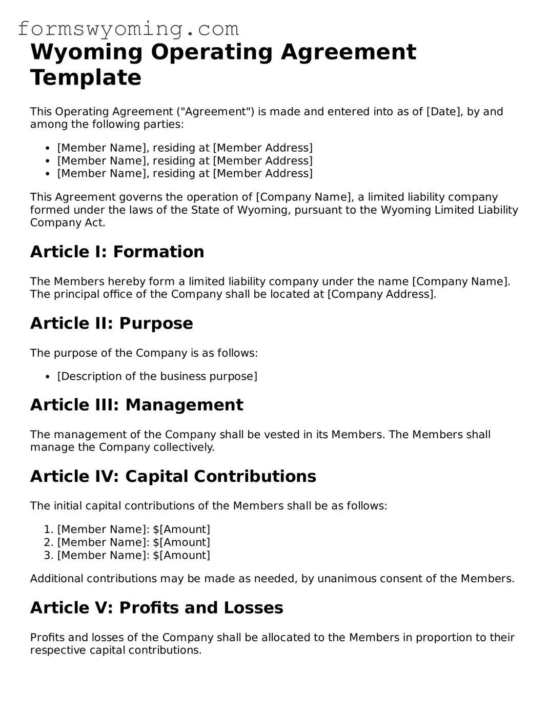 Attorney-Verified  Operating Agreement Template for Wyoming