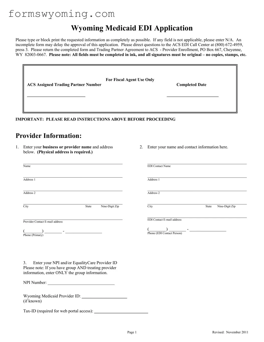 Wyoming Medicaid Edi Application PDF Template