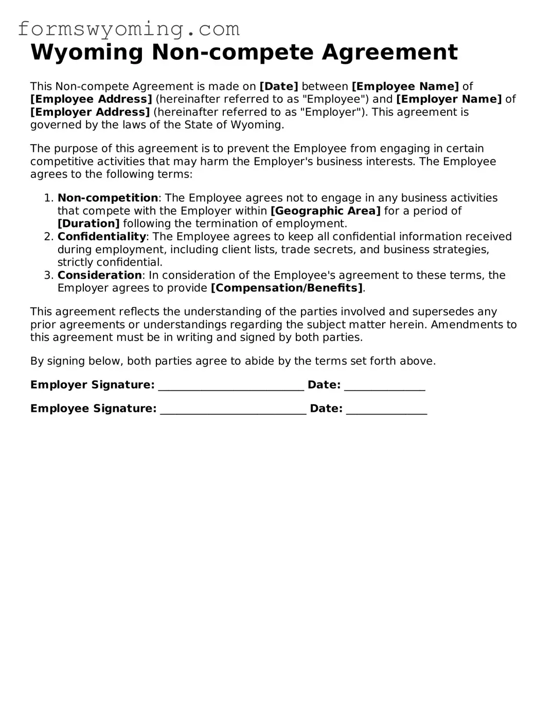 Attorney-Verified  Non-compete Agreement Template for Wyoming
