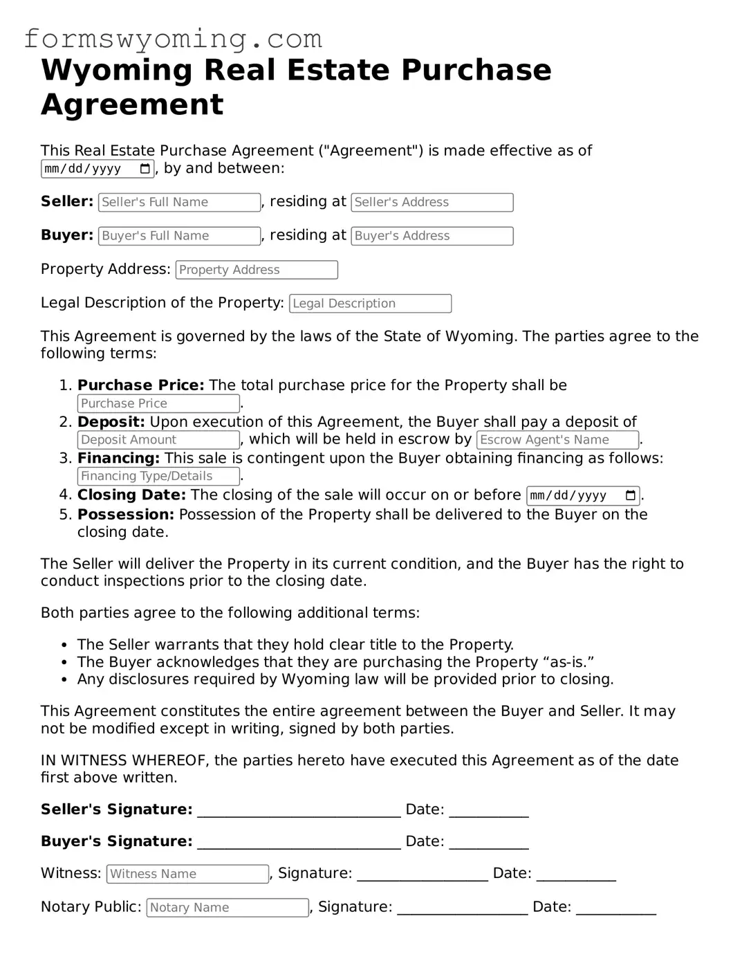 Attorney-Verified  Real Estate Purchase Agreement Template for Wyoming